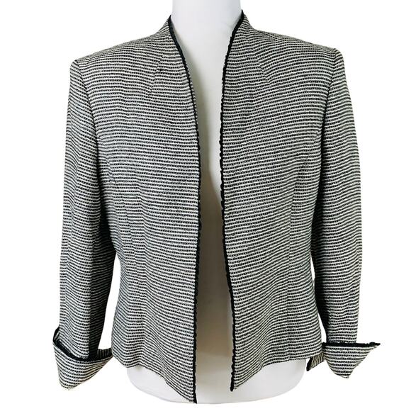 Kasper Petite Size 10P Open Front Blazer Jacket Silver Metallic Thread Work - Picture 1 of 12